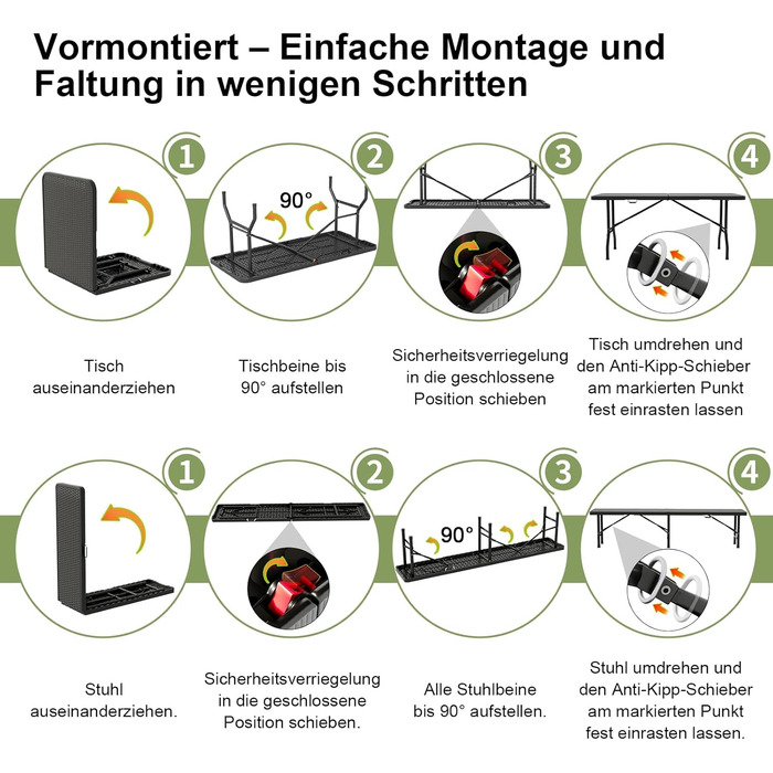 Набір для пивного саду, 3 предмети, 1 пивний стіл 2 пивні лавки, складаний набір для пивного саду з ручками для перенесення, комплект пивних столів 180 см з ротанговим ефектом, водонепроникний, чорний. 1 пивний стіл 2 пивні лавки, чорний.