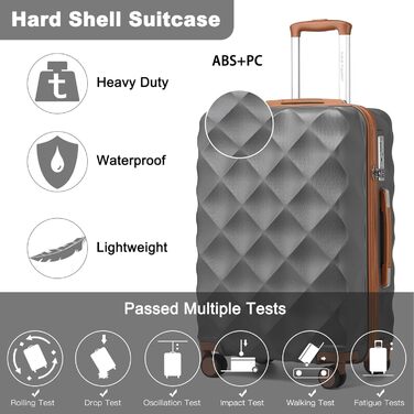 Валіза British Traveller з жорсткою оболонкою середнього розміру 64 x 43 x 26,5 см, дорожня валіза з ABS PC із замком TSA, 4-колісна валіза на візках для подорожей та бізнесу, сіро-сіра M (64 см 57 л)