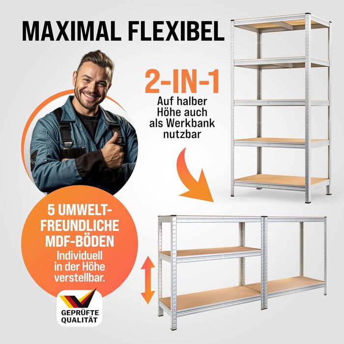 Стелаж Monzana 2 шт. Heavy Duty XL 180x90x60см 1750кг 5 МДФ Стелажі для зберігання Стелажі для підвалу Безболтові стелажі Стелаж для майстерні