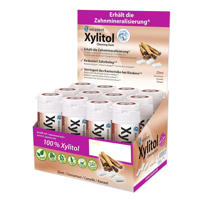Жувальна гумка miradent Xylitol Dental Care з ксилітолом та корицею – 12 шт.
