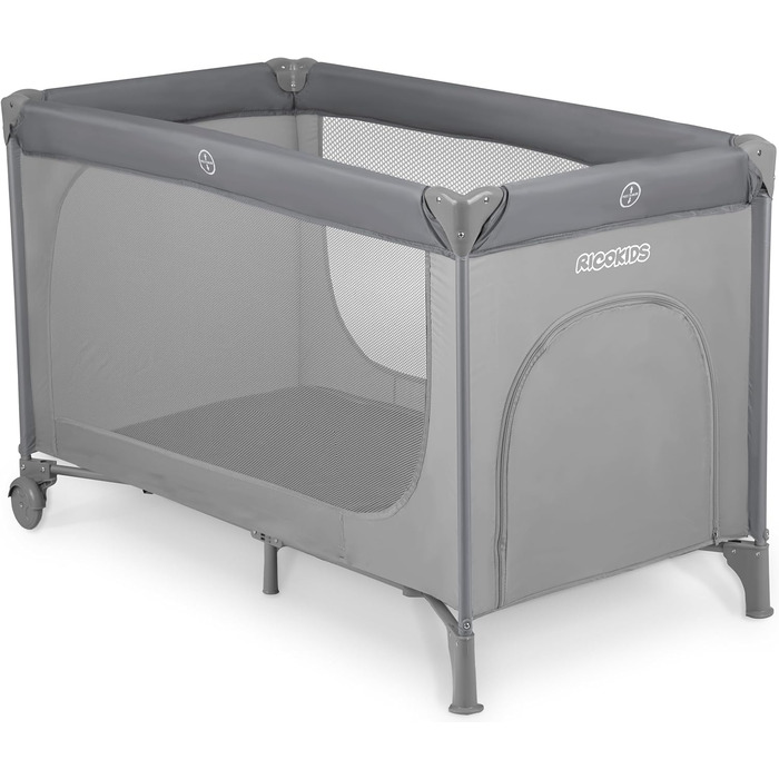 Дитяче ліжечко Ricokids з матрацом 125 x 65 x 78 см, дорожнє ліжечко, вагою до 15 кг, 2 колеса з гальмами, знімний бічний вхід, сумка для перенесення, складна, компактна, світло-сіра, м&39ятна