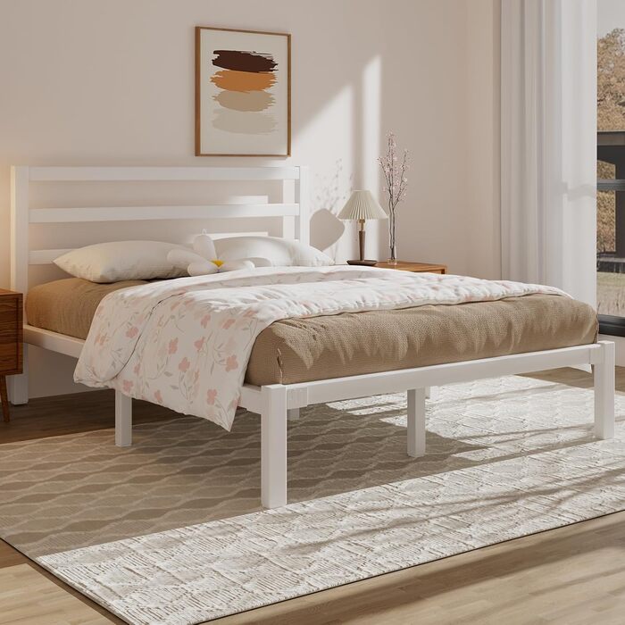 Ліжко 140200 см, металевий каркас ліжка з платформою, узголів&39ям та узніжжям, місце для зберігання речей під ліжком, рейкова основа не потрібна, легке складання, сучасне, біле 140 x 200 см