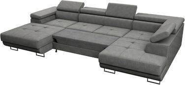 Вітальня Sofnet Caris U з функцією сну та регульованими підголівниками, кутовий диван з двома відділеннями для зберігання речей, кушетка, диван, розкладний диван (Чорний (Kronos 07), Кутовий диван лівий) Чорний (Kronos 07) Кутовий диван лівий