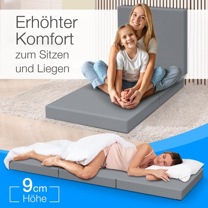 Складаний матрац ELONEO 65x195 см, висота 9 см, складний дитячий матрац, складний гостьовий матрац, складний матрац, дорожній матрац для дітей та дорослих для подорожей та кемпінгу, сірий