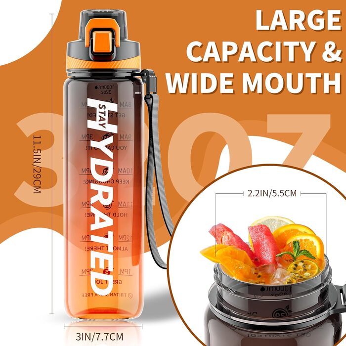 Питна пляшка Mevoly, герметична пляшка для води об'ємом 1 л без вмісту BPA, виготовлена з тритану, спортивна питна пляшка об'ємом