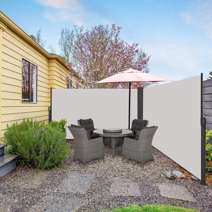 Розсувний бічний тент для балкону, сонцезахисний навіс, екран для забезпечення приватності, водонепроникний та вітронепроникний, виготовлений з поліестеру, для саду, патіо, дитячих майданчиків та кемпінгу (200x600 см, сірий) 200x600 см сірий