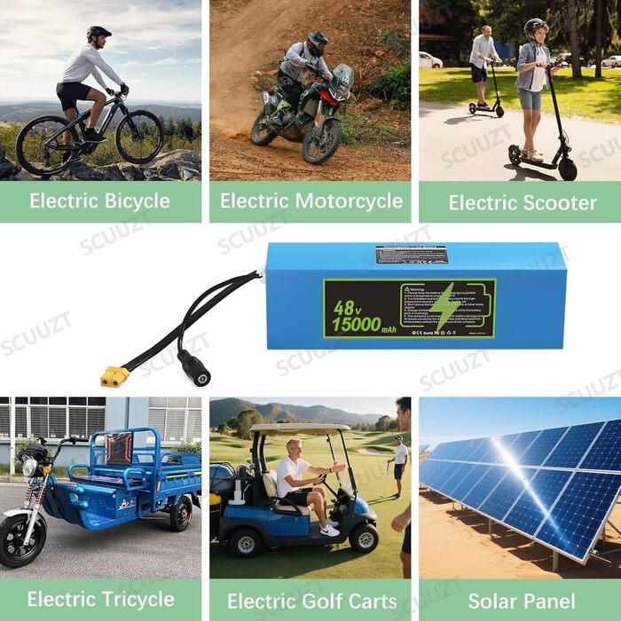 Акумулятор для електровелосипеда 48V 15Ah, велосипедні акумулятори 48V 15000mAh з вбудованим зарядним пристроєм, BMS, водонепроникний ПВХ акумулятор, велосипедні акумулятори 48V для двигунів 200W, 500W, 750W, 1000W, 48V 15Ah XT60DC