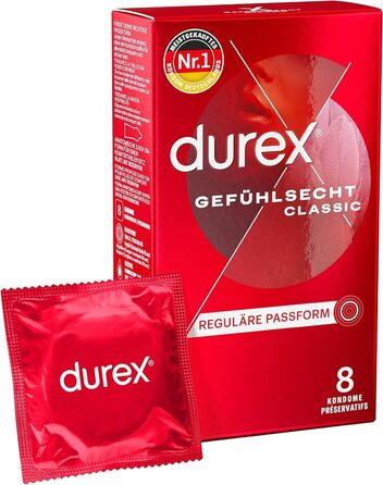 Презервативи Durex Feel Real Classic Тонкі презервативи анатомічної форми Easy-On, змащені силіконовим гелем 8 шт. (1 x 8 шт. ) 8 шт. (1 упаковка)