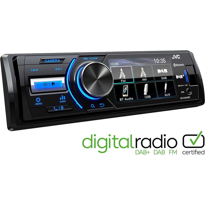 Автомагнітола JVC KD-X561DBT з DAB, Bluetooth і 3-дюймовим кольоровим TFT-дисплеєм (вхід для задньої камери, вхід AUX, MP3, WMA, FLAC, DSP, 4 x 45 Вт) DAB/USB/BT