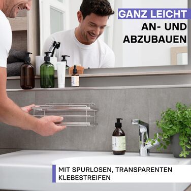 Душова полиця з нержавіючої сталі без свердління - Комплект 2 - Полиця з нержавіючої сталі самоклеюча для ванної кімнати з гачком