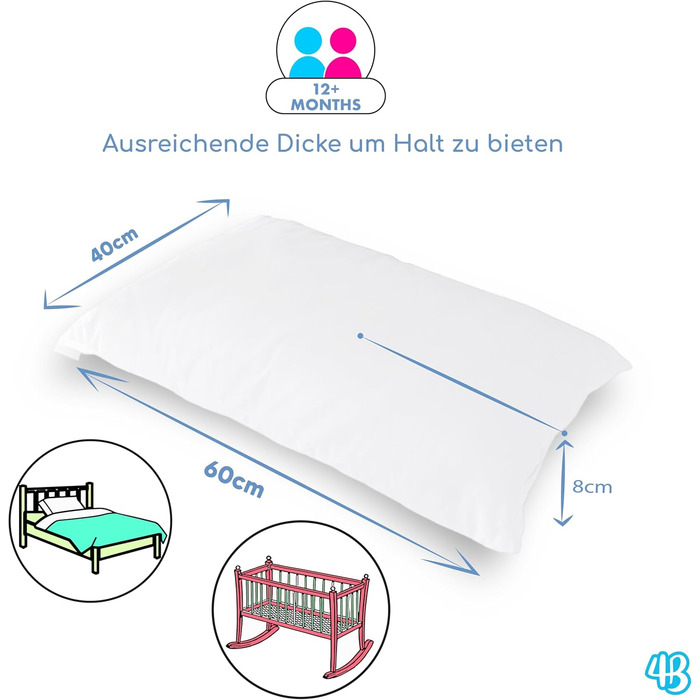 Дитяча подушка 40х60, дитяча подушка від 1 року Дихаюча, антиалергенна з підкладкою 100 італійська бавовна, гіпоалергенна, захищен