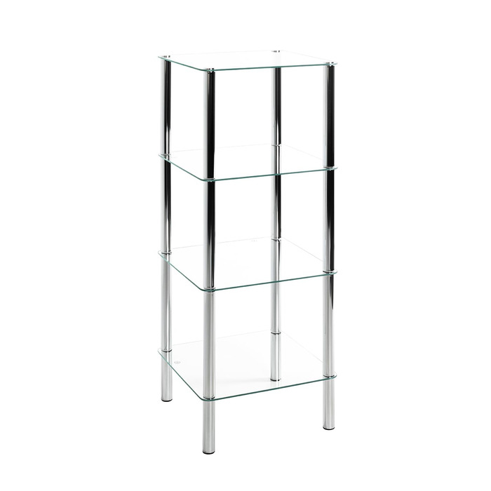 Меблева полиця HAKU Хром, Метал, Безпечне скло - Розміри Ш 39 x В 107 x Г 39 см, Стиль Сучасний Ш 39 x В 107 x Г 39 см Хром