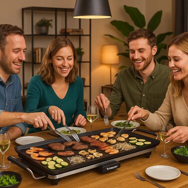 Електричний гриль-теппаньякі BEPER P101BBQ070 XL (70 x 23 см), антипригарне покриття, регульований термостат, термостійкі ручки, піддон для жиру та знімний кабель, 2000 Вт, без BPA та PFOA