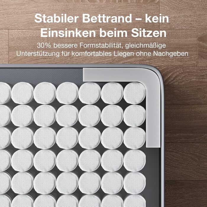 Матрац Novilla 140x200, H3 7-зонний пружинний матрац з кишеньковою структурою для цілеспрямованої підтримки, хвилеподібний шар комфортної піни для покращеної повітропроникності, сертифікований Oeko-Tex, висота 25 см x 25 см, 140 x 200 см