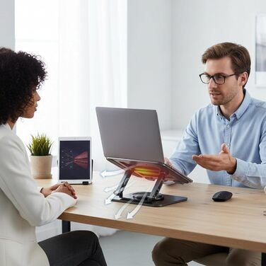 Підставка для ноутбука на стіл З охолодженням, з поворотною базою на 360 Регульований тримач для планшета - для роботи, навчання, дому, ігор, для чоловіків, жінок, дорослих. Чорний колір