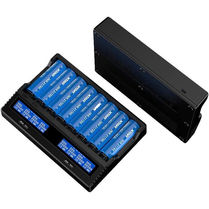 Швидкий зарядний пристрій XTAR VC8 3A USB з 8 відсіками, зарядний пристрій 21700 для акумуляторних батарей IMR 10440 16340 18650 26650 AAA AA C 5 Додатковий струм Заряджає 8 x 21700 Одночасно