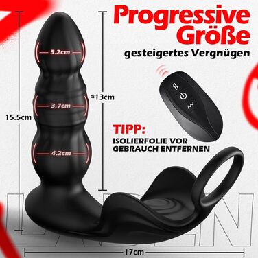 Анальний вібратор Bestvibe, з стимуляцією простати та ерекційним кільцем