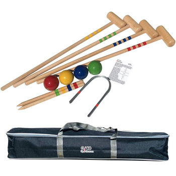 Набір для крокету GICO високої якості для 4 гравців у футлярі для перенесення - довжина молотка 80 см - якість ЄС - 3224