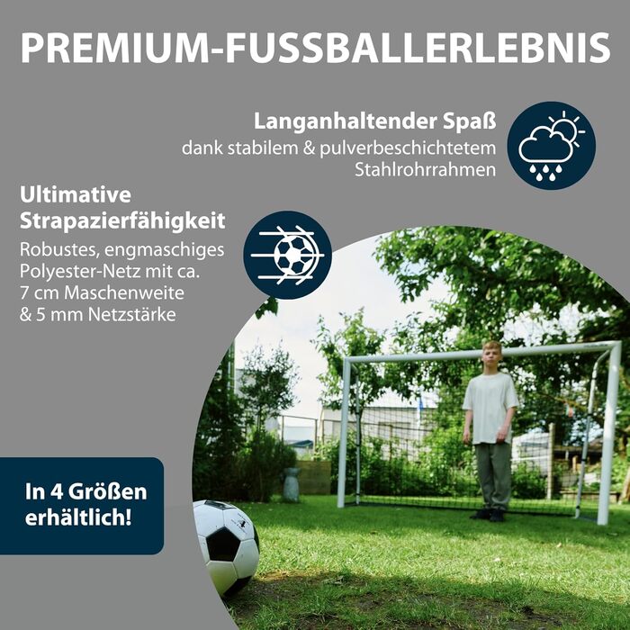 Футбольні ворота HUDORA Advanced 120/180/240/300 - Футбольні ворота для дітей/молоді та дорослих - Вуличні футбольні ворота для саду - Всепогодні та стабільні тренувальні футбольні ворота з щільною сіткою 300 см