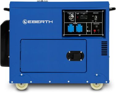 Дизельний аварійний генератор EBERTH потужністю 5000 Вт, дизельний двигун 10 к.с., 4-тактний, електричний запуск, 2 шт. 230 В, 12 В, автоматичний регулятор напруги (AVR), портативний генератор, корпус, ручки, колеса, 1 фаза