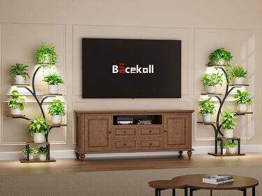 Кімнатна підставка для рослин з лампами для вирощування, 7-рівнева полиця для кімнатних рослин, 124,5 см, кутова підставка для кімнатних рослин, металева полиця, дерево коричневого чорного кольорів