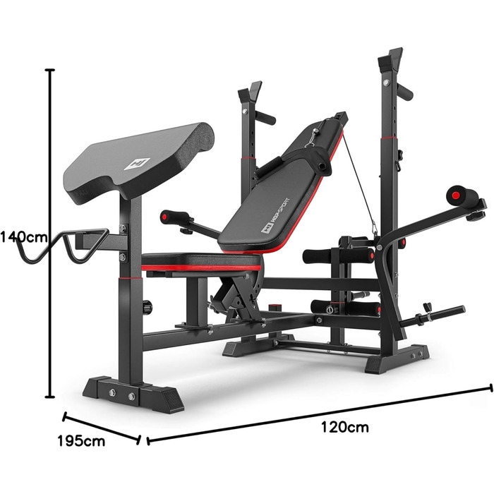Силова лава Hop-Sport, багатофункціональна тренувальна лава з механізмом метелик, накладка на згинання ніг та згинання рук, регульована стійка для штанги, домашня фітнес-станція, вантажопідйомність 270 кг