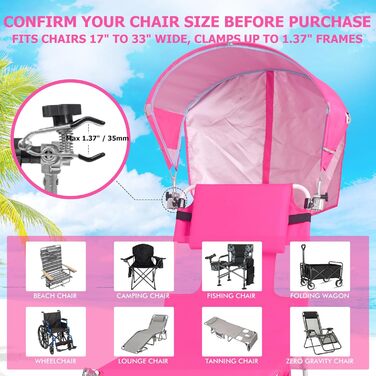 Універсальний навіс-парасолька з сонцезахисним покриттям UPF 50 з регульованим затискачем для пляжного крісла, крісла для кемпінгу на відкритому повітрі, спортивного крісла, садового крісла, крісла з нульовою гравітацією, інвалідного візка, фургона (запат