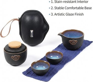 Китайський чайний набір Кунг-Фу, кераміка чайник, баночка для чаю, 2 чашки та зручна сумка для транспортування. Ідеально підходить для дому, офісу, пікніків та щоденного використання.