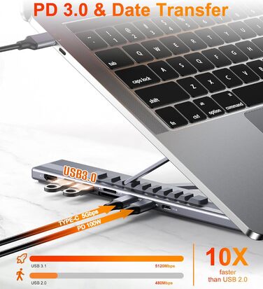 Док-станція USB-C з підставкою для ноутбука/планшета, 8-в-1 HDMI 4K, 2 шт. USB 3.1, PD 100W. Універсальна док-станція для MacBook Pro/Air, Dell, HP, Surface, Lenovo просто підключи та працюй