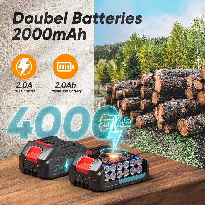 Акумуляторна бензопила, міні-бензопила з акумулятором 2 x 2000mAh, безщіткова 6-дюймова міні-бензопила електрична з автоматичною маслянкою, 3 ланцюги, пила для обрізки акумуляторна для садових ножиць ножиці для обрізки дерева різання синій