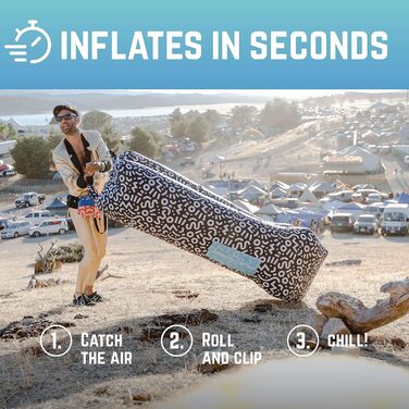 Надувний диван Chillbo Shwaggins, класний надувний шезлонг, крісло, просте встановлення, ідеально підходить як пляжне спорядження, аксесуари для кемпінгу та фестивалів, чорно-білий Swizzle