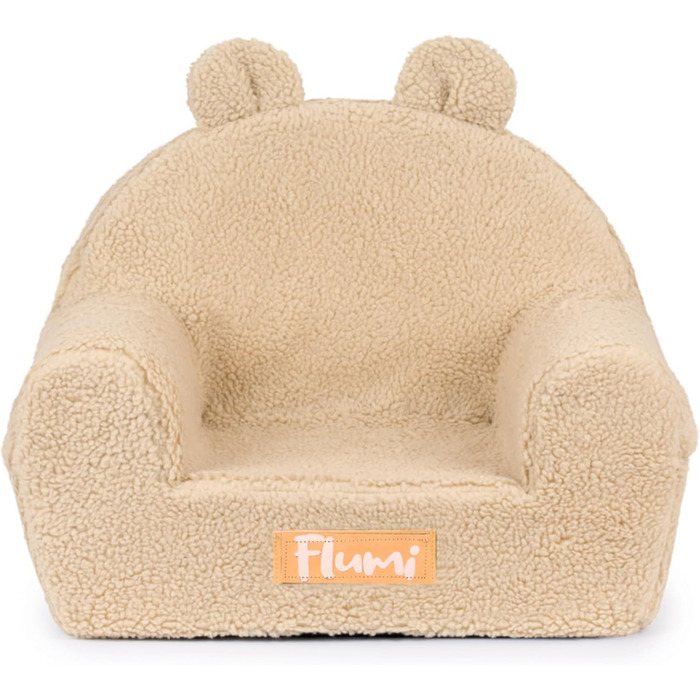 Дитяче персоналізоване крісло Flumi з пінопласту Дитяче сидіння для дитячої кімнати, ігрової кімнати Крісло з гравірованим іменем дитини, колір овчина темно-бежевий