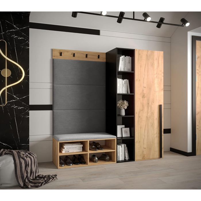 МЕБЛІ КРИСПІЛЬ Шафа-купе MIRO Комплект 1 з м'якими панелями Сучасний дизайн (Маніла 16 (сірий), Дуб крафт-золото чорний матовий) Д