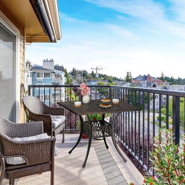 Садовий стіл Relaxdays з отвором для парасольки, античний вигляд, литий алюміній, 75 x 90 x 90 см, прямокутний балконний стіл, чорний/бронзовий