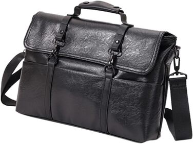 Шматок PU шкіряний портфель для чоловіків середнього розміру чорний діловий ноутбук сумка через плече для роботи школи і подорожей