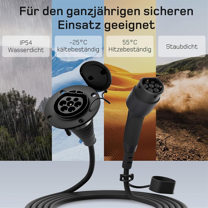 Подовжувач типу 2 10 м, 11 кВт, 16 А 3-фазний зарядний кабель 400 В, клас захисту IP54, сумісний з усіма електромобілями та високопродуктивними електромобілями стандарту IEC62196-2, з футляром для перенесення 11 кВт 10 м