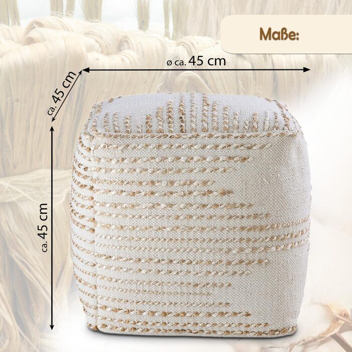 Джутовий пуф/підлогова подушка, круглий/квадратний, декоративний табурет/підніжка, колір квадратний, 45x45x45