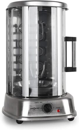 Гриль для шашлику oneConcept Kebap Master, Гіросгриль зі скляними розсувними дверима, закритий, шампур для шашлику, нержавіюча сталь, вертикальний гриль, розсувні двері, срібло