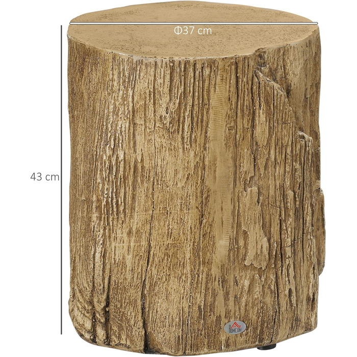 Приставний столик HOMCOM, вигляд пня, водонепроникний тумбочка, журнальний столик з порошку неорганічної руди, підставка для рослин, квітковий табурет для вітальні, спальні, 37 x 37 x 43 см, натуральний колір