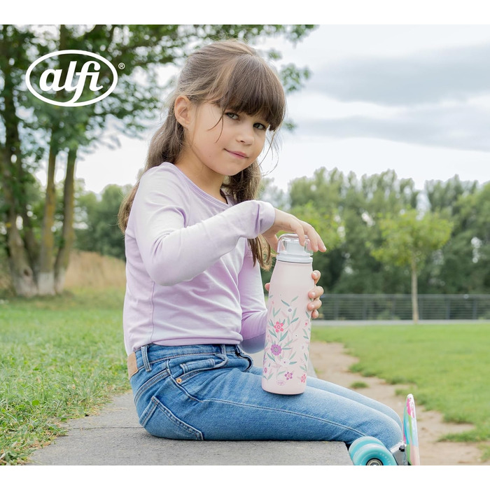 Дитяча пляшка alfi KIDS ISO 500 мл, пастельно-рожева, ізольована дитяча пляшка для пиття, нержавіюча сталь, повністю герметична з кришкою, що закручується, зберігає напої гарячими 12 годин, холодними 24 години, підходить для газованих напоїв, без BPA, кві