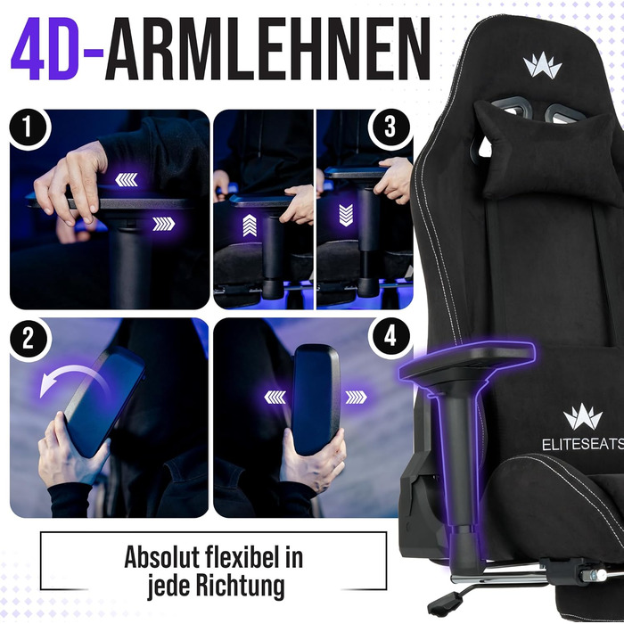 Ергономічне ігрове крісло ПЕРЕМОЖЕЦЬ ТЕСТУ Ролики, стійкі до подряпин, дихаючі, 4D підлокітники, з підставкою для ніг Ергономічне ігрове крісло з тканини, вантажопідйомність 150 кг Ігрове крісло Ігрове крісло, чорне