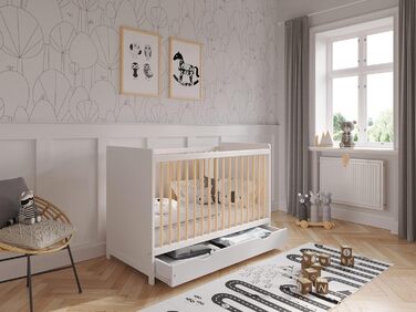 Дитяче ліжечко/спальне місце Love For Sleep 120x60 см з поролоновим матрацом та стьобаним чохлом, дитяче ліжко Tokyo білого кольору з сосни, дерев&39яне дитяче ліжко - трансформоване дитяче ліжко, білий/сосна