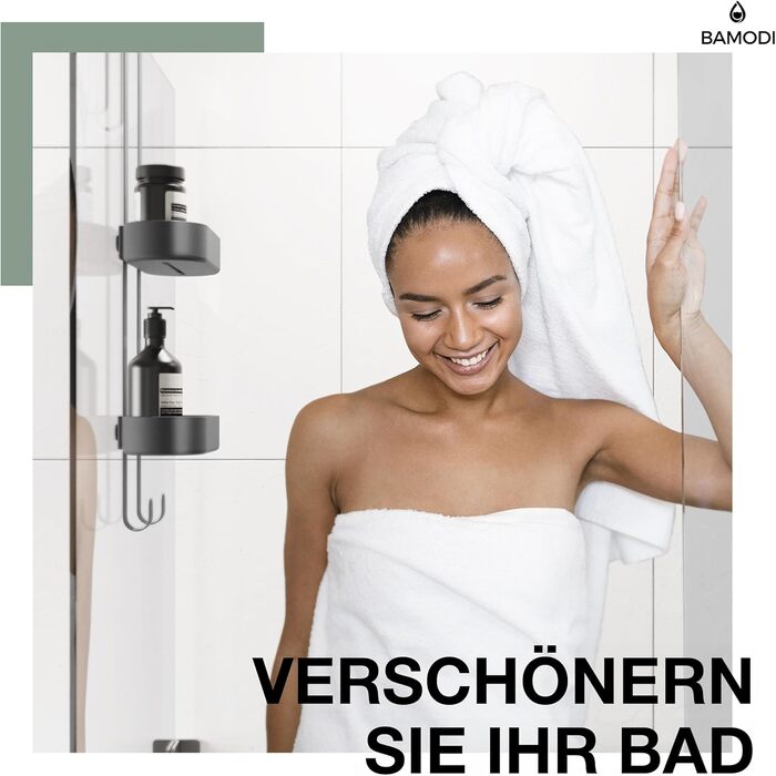 Полиця для душу - 2-ярусна, з регульованими кошиками - мінімалістичний підвісний органайзер - без свердління та присосок - з гумовими накладками - 12.5x70x24 см - чорний