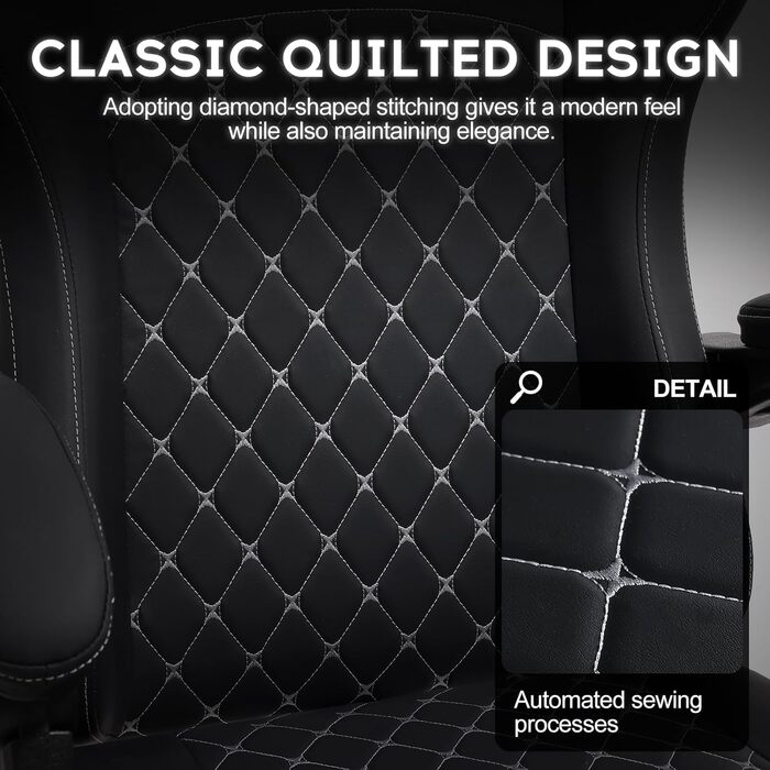 Ігрове крісло Vittanly з пружинною подушкою, ергономічне ігрове крісло з підголівником, поперековою подушкою та підставкою для ніг, регульоване по висоті поворотне ігрове крісло, офісне крісло 150 кг, чорне