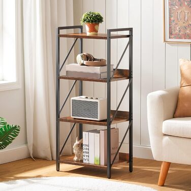 Книжкова полиця HOOBRO, стояча полиця, полиця-драбина, окремостояча вузька полиця, офісна полиця з 4 ярусами, відкриті полиці, для вітальні, спальні, офісу, кухні, рустикальний коричневий та чорний EBF40SJ01 42 x 28 x 102 см рустикальний коричневий чорний