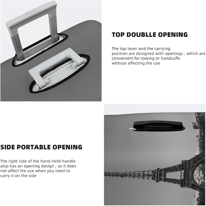 Чохол для валізи Паризька вежа з трояндою, міцний захист для багажу розміру XL (45.7-81.3 см), чорний