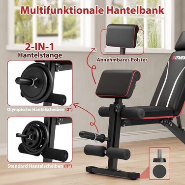 Складана регульована силова лава GIKPAL 360 кг, багатофункціональна тренувальна лава з підйомом ніг, похилою лавою, лавою для жиму лежачи з 7 регульованими положеннями спинки для силових тренувань усього тіла у вашому домашньому спортзалі