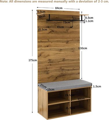 Шафа для одягу Ymkua настінна, шафа для передпокою з лавкою для взуття та подушками, шафа для одягу з вішалкою для одягу та регуль