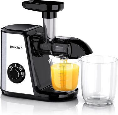 Переможець тесту на овочі та фрукти повільної соковижималки Muchen 150 Вт тихий двигун, зворотне подрібнення, легке очищення, дизайн з нержавіючої сталі в чорному та сріблястому кольорах, в т.ч. книга рецептів Single