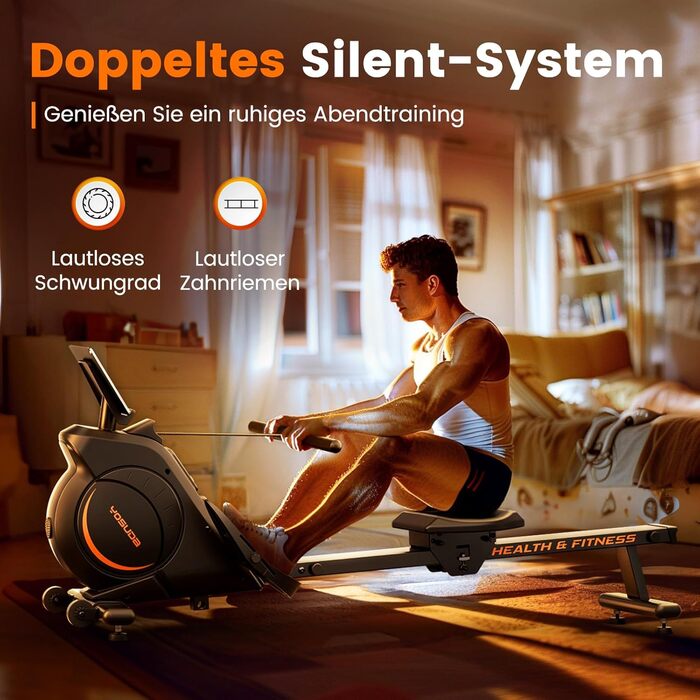 Переможець тесту Гребний тренажер для домашнього використання, надтихий магнітний гребний тренажер (кардіотренування), 16 рівнів опору, додаток та РК-дисплей, компактне зберігання, легке складання, вантажопідйомність до 160 кг 01-магнітний (33 кг)